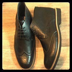 Alpine Swiss Geneva Black Wingtip Ankle Boot